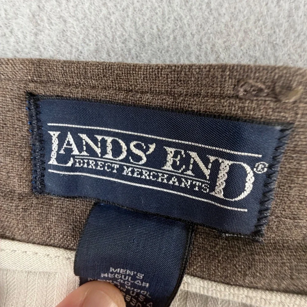 Lands End Mens 40 Wool Dress Pants Brown Straight Leg Cuffed Made in USA Vintage